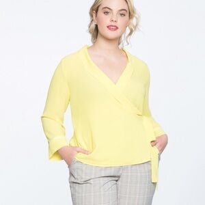 Eloquii Yellow Wrap V Neck Top Blouse Shirt 28